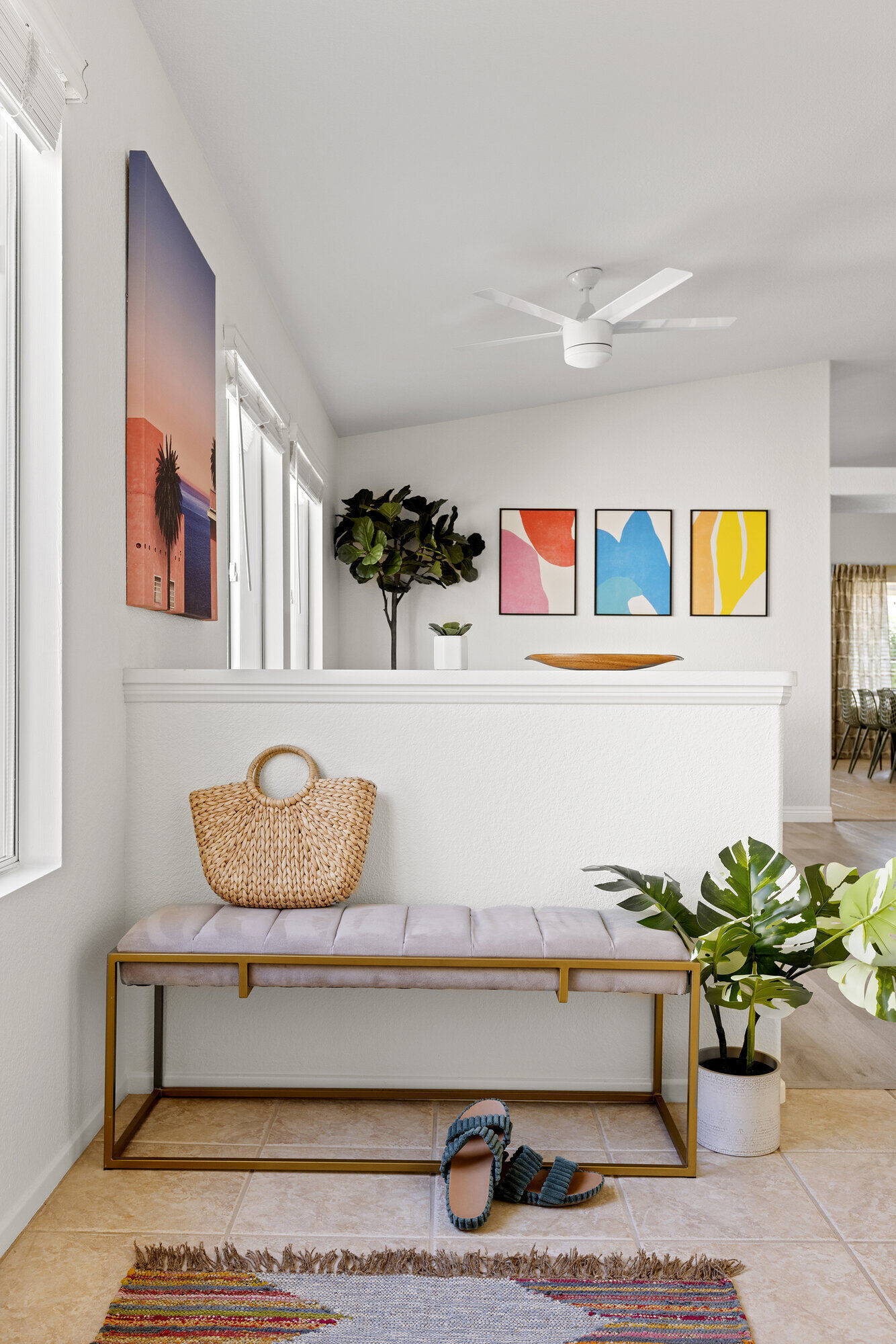 Colorful turquoise living room at Cozy Cactus with vibrant decor